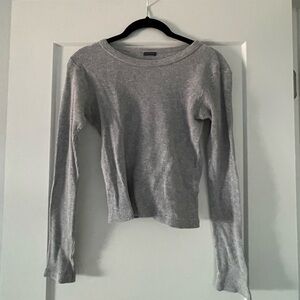 Brandy Melville Heather Gray Waffle Long Sleeve Top